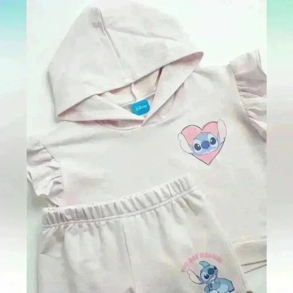 NWT Disney Girls Set Fleece Hooded Ruffle Short Sleeve Shirt and Shorts Sz 3-6MO
